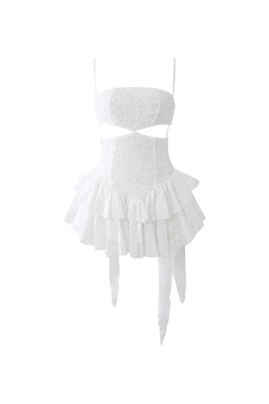 Sexy Cut Out Drop Waist Broderie Anglaise Tiered Ruffle Micro Sundress