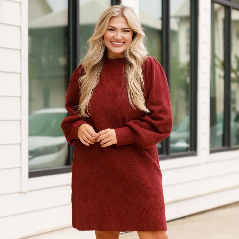 Ship To Wreck Sweater Dress, Burgundy