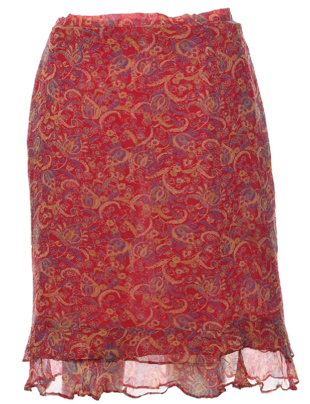 Silk Floral Pattern A-line Skirt - S