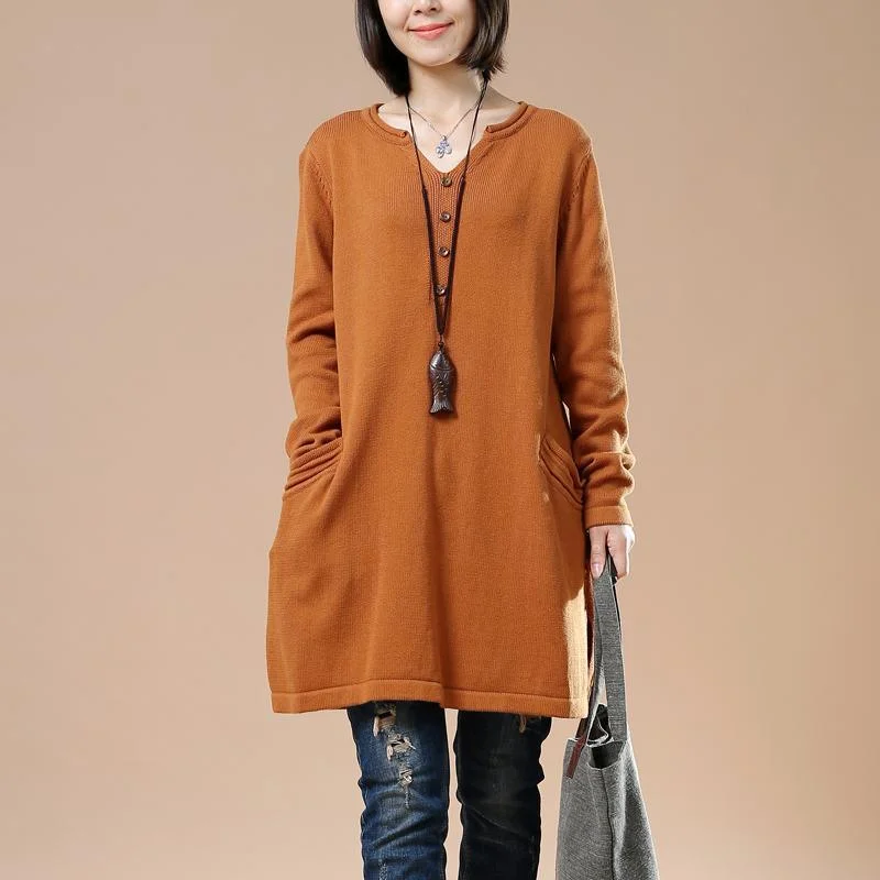 Soft orange sweaters women knit dress