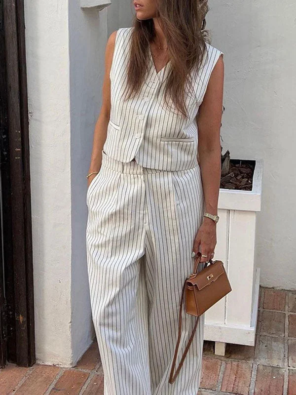 Striped Sleeveless Vest & Trousers Set