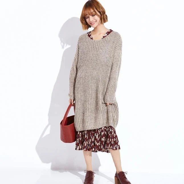 Tan knit dress oversize casual knitted dresses blouse tops