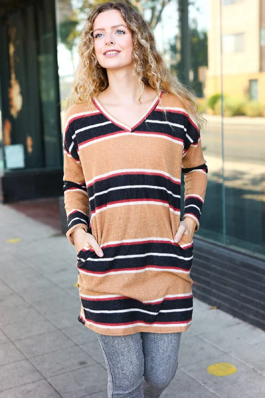 Taupe Hacci Stripe Pocketed Dress