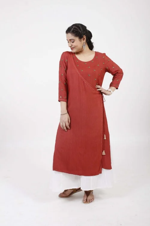 Urmul 'devi' Hand Embroidered  Red Cotton silk Angrakha