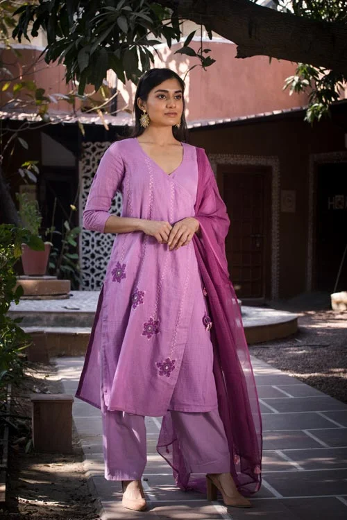 Urmul 'Dulari'Hand Embroidered lilac kotta doriya kurta . 2pc set (kurta and dupatta)