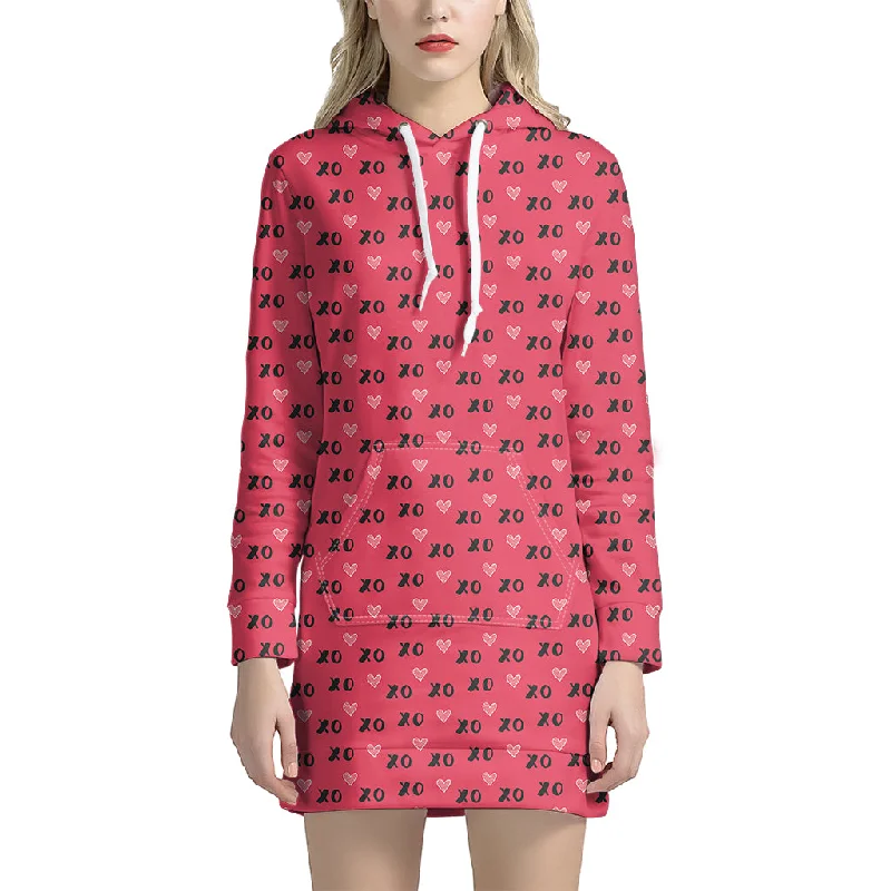 Valentine's Day XOXO Pattern Print Pullover Hoodie Dress