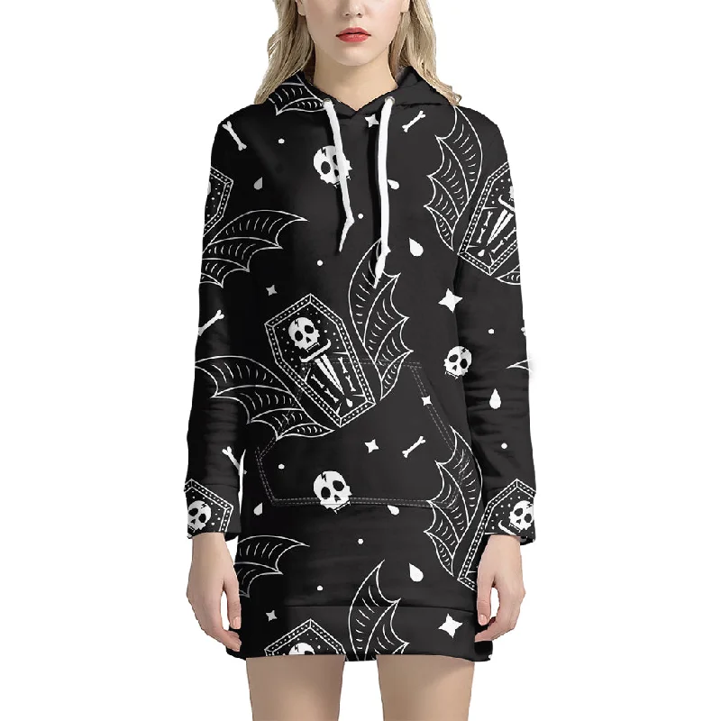 Vampire Coffin Pattern Print Pullover Hoodie Dress