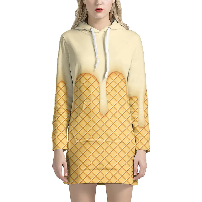 Vanilla Ice Cream Melted Print Pullover Hoodie Dress