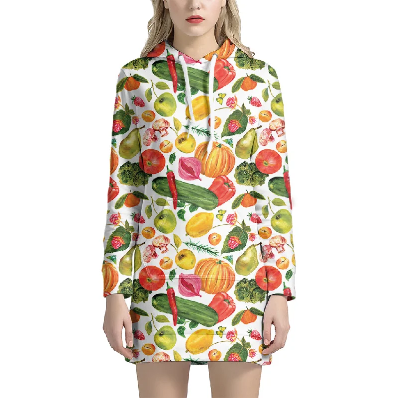 Vegan Fruits And Vegetables Print Pullover Hoodie Dress