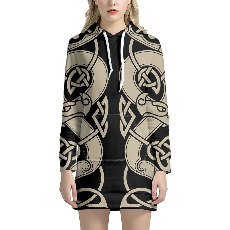 Viking Wolves Symbol Print Pullover Hoodie Dress