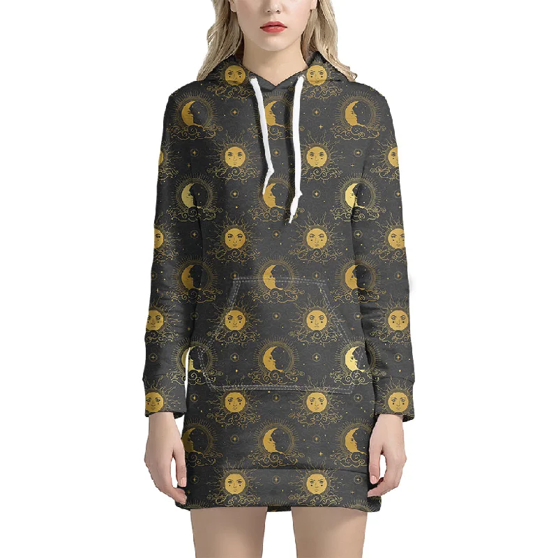 Vintage Celestial Pattern Print Pullover Hoodie Dress