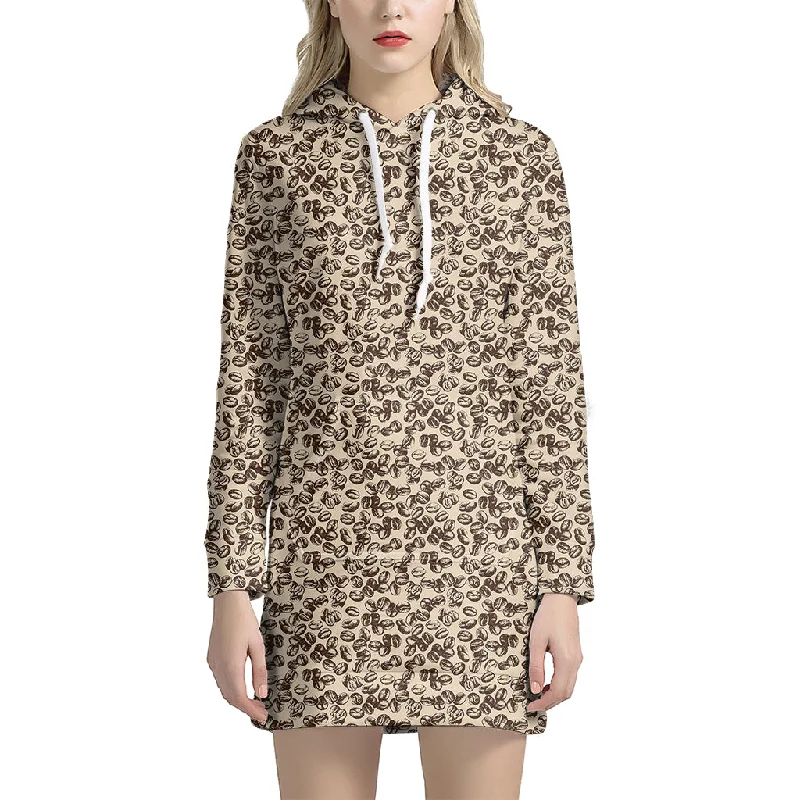 Vintage Coffee Bean Pattern Print Pullover Hoodie Dress