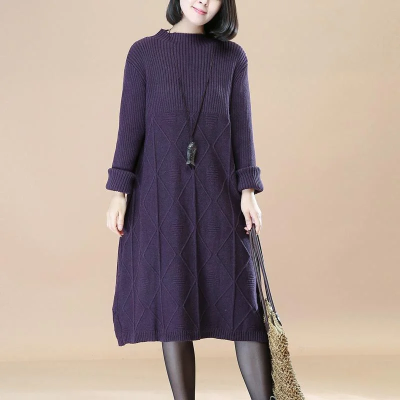 vintage dark purple knit dresses casual long sweaters 2018 long knit sweaters