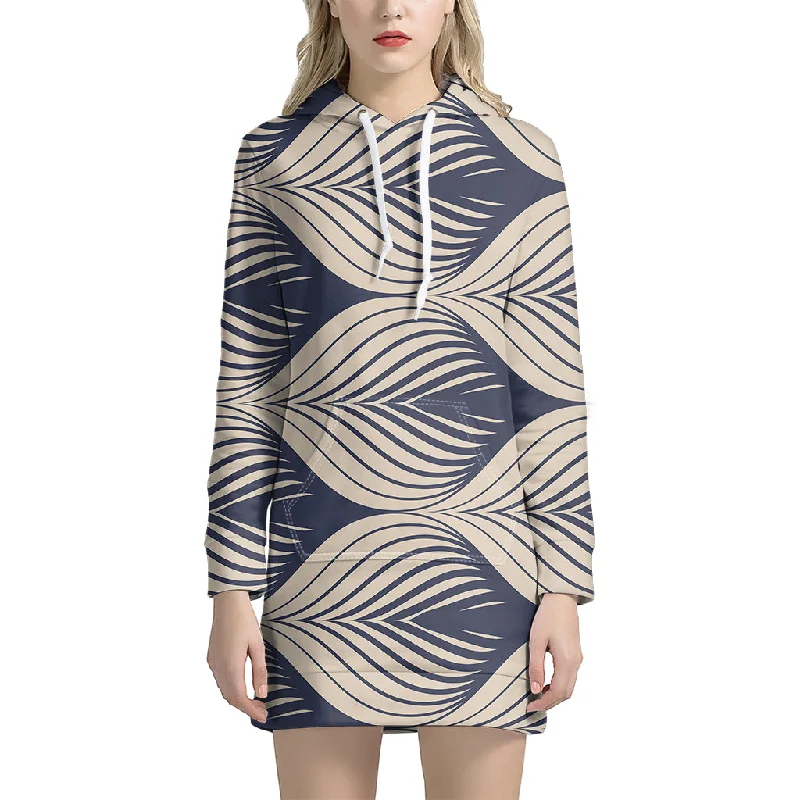 Vintage Geometric Leaf Pattern Print Pullover Hoodie Dress