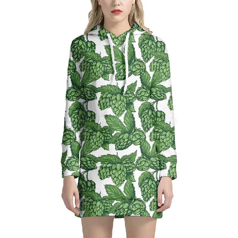 Vintage Hop Cone Pattern Print Pullover Hoodie Dress