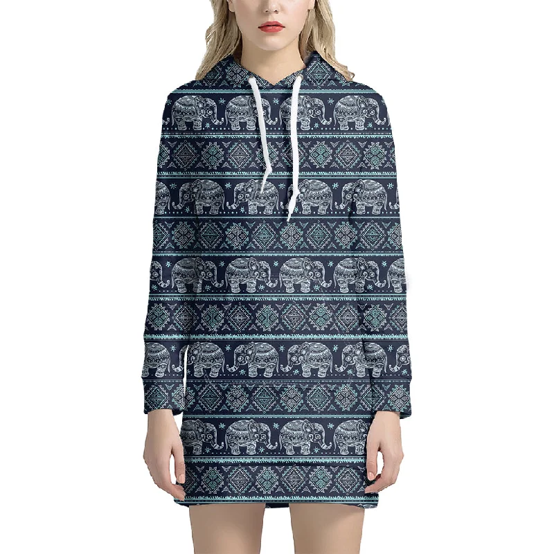 Vintage Indian Tribal Pattern Print Pullover Hoodie Dress