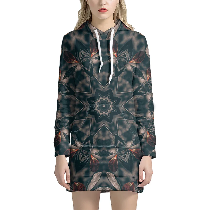 Vintage Kaleidoscope Print Pullover Hoodie Dress