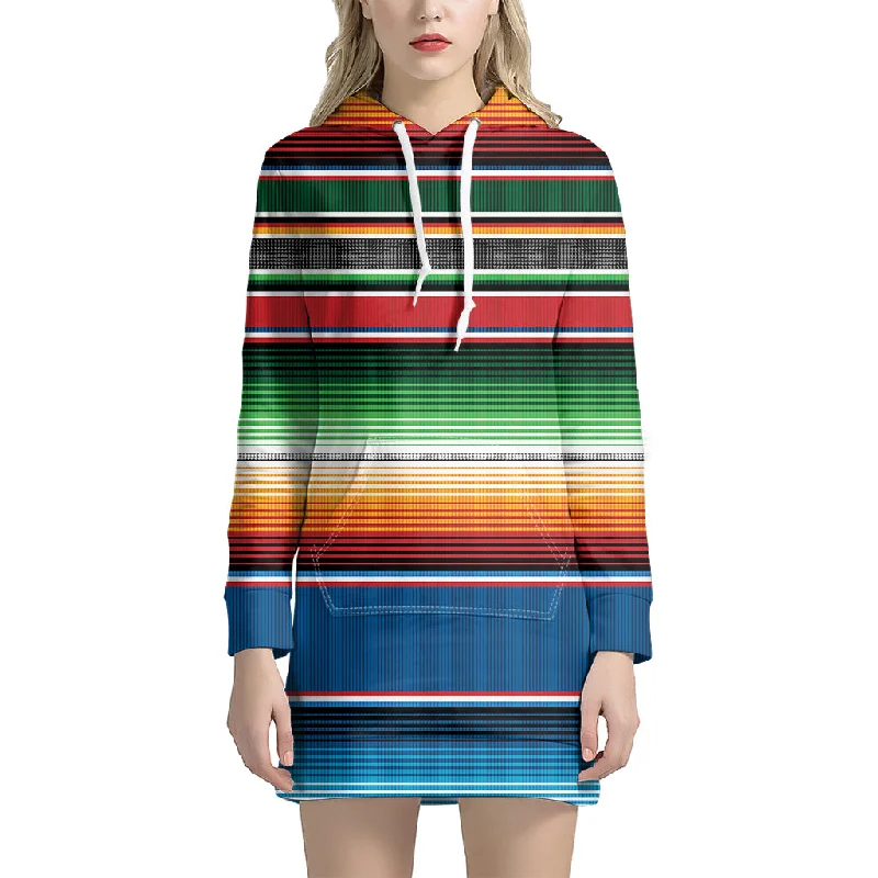 Vintage Mexican Blanket Pattern Print Pullover Hoodie Dress