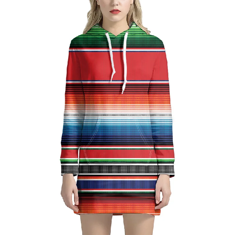 Vintage Mexican Serape Pattern Print Pullover Hoodie Dress