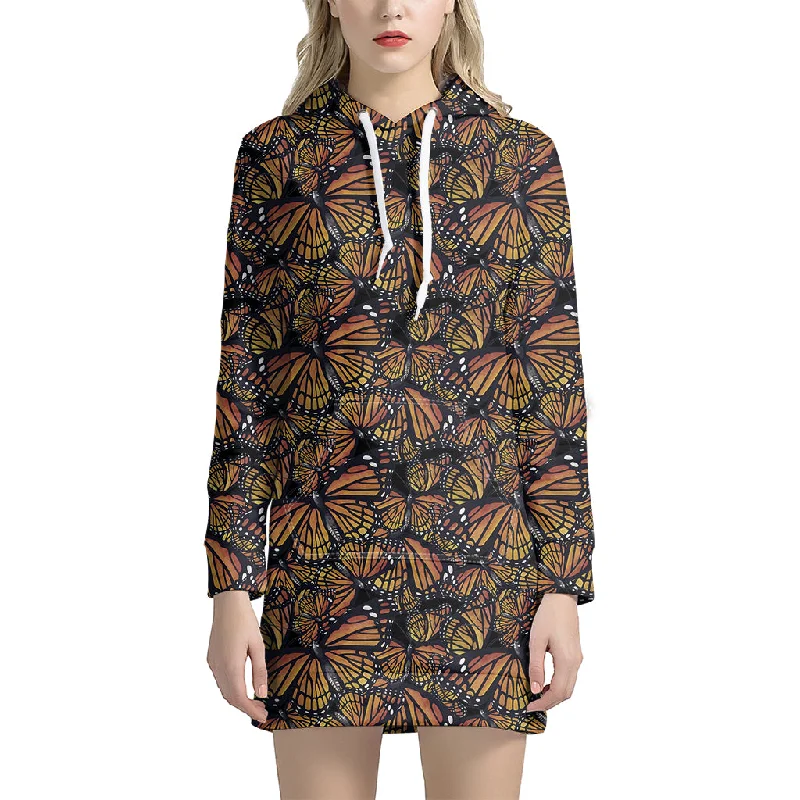 Vintage Monarch Butterfly Pattern Print Pullover Hoodie Dress