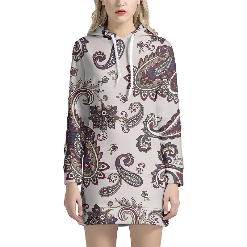 Vintage Paisley Pattern Print Pullover Hoodie Dress