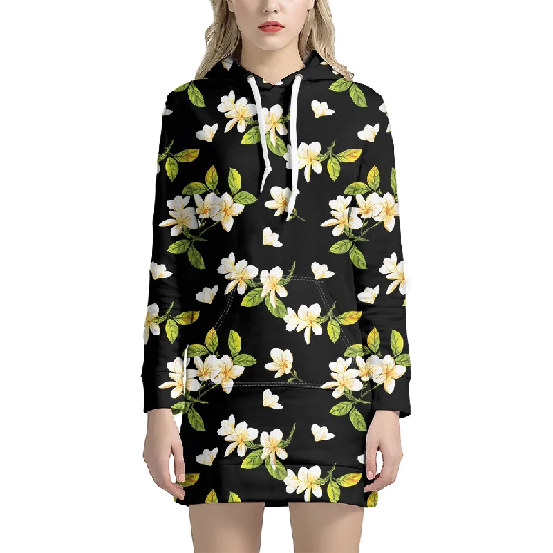 Vintage Plumeria Flower Pattern Print Pullover Hoodie Dress