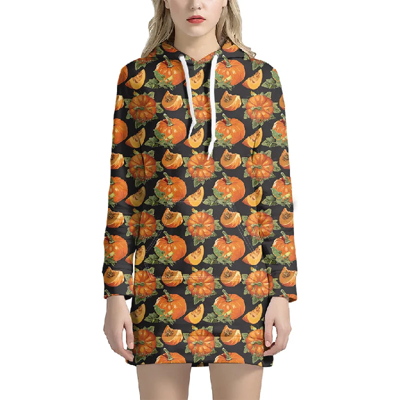 Vintage Pumpkin Pattern Print Pullover Hoodie Dress