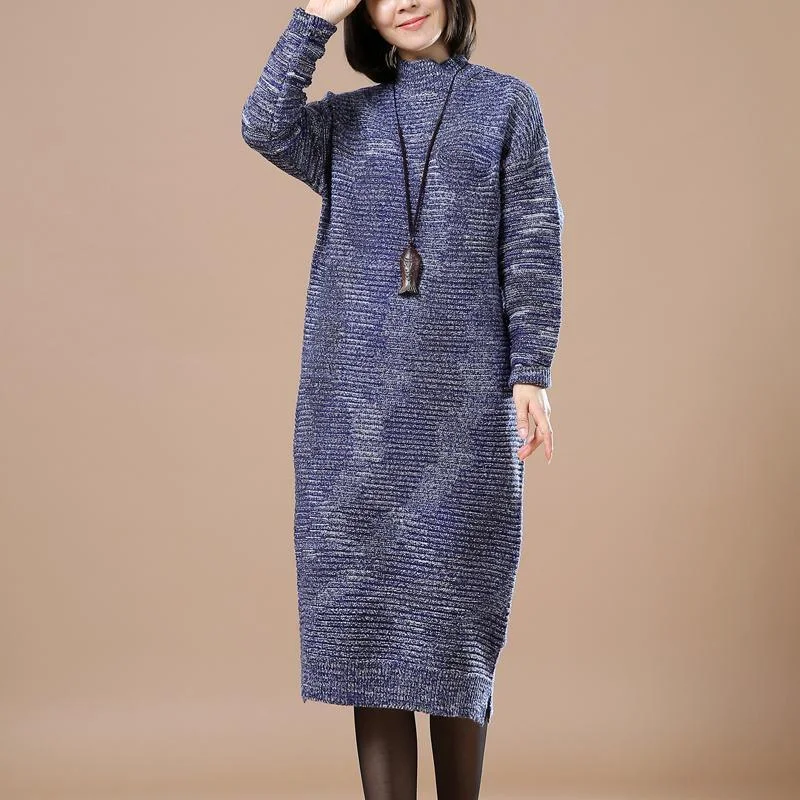 Vintage women blue sweaters long knit dress