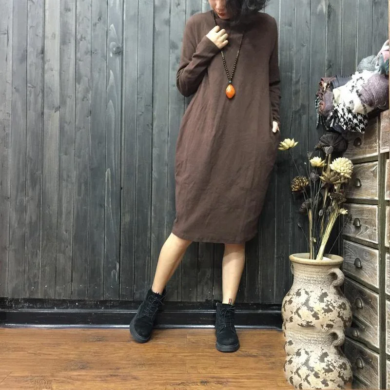 warm khaki knit dresses oversized loose waist pullover 2018 high neck winter dresses