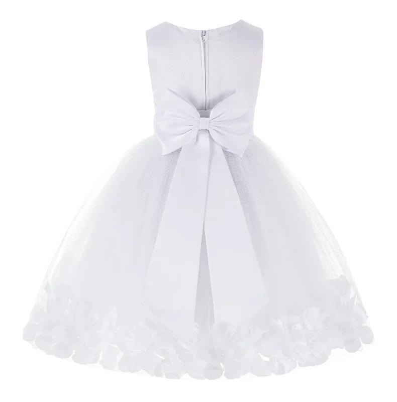 White Elegant Bridesmaid Pageant Special Occasions Rose Petals Flower Girl Dress 302T(1)