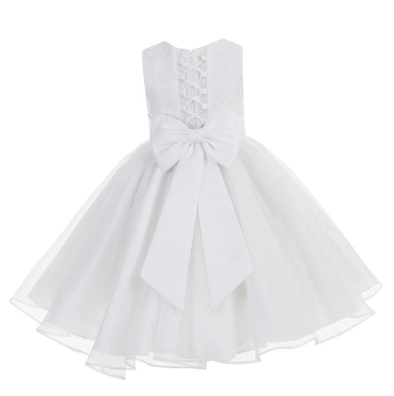 White Lace Organza Flower Girl Dress Elegant Formal Junior Beauty Pageant Communion Baptism 186T(1)