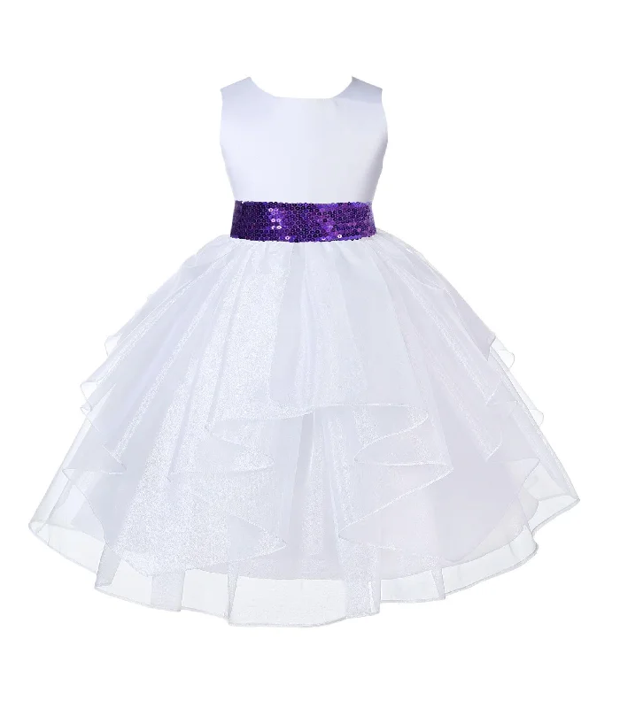 White Pageant Bridal Special Events Shimmering Organza Sequin Mesh Flower Girl Dress 4613mh