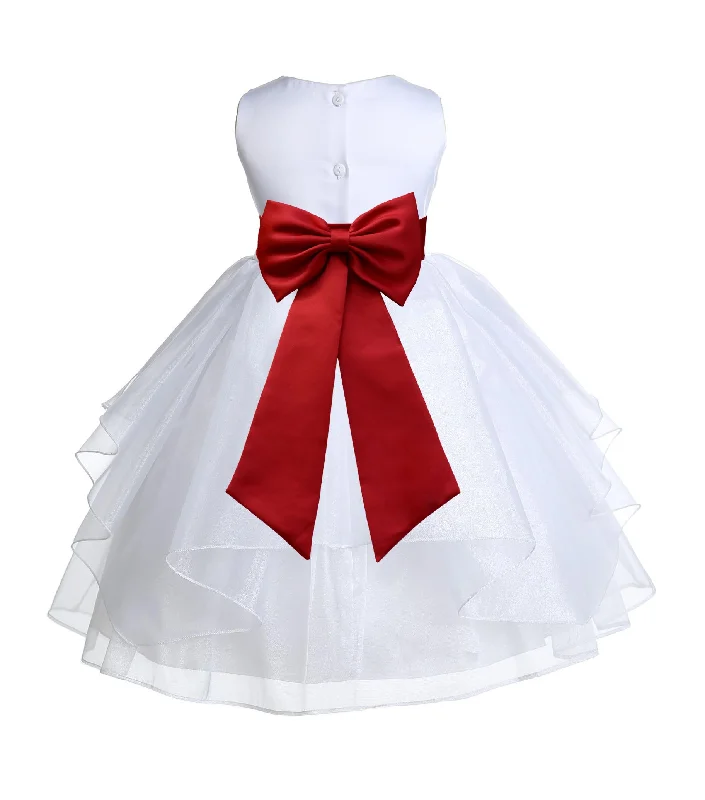 White Satin Shimmering Organza Flower Girl Dress Junior Formal Pageant Baptism Christening 4613T(2)