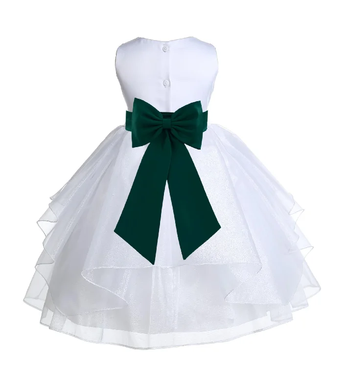 White Satin Shimmering Organza Flower Girl Dress Junior Formal Pageant Baptism Christening 4613T(3)