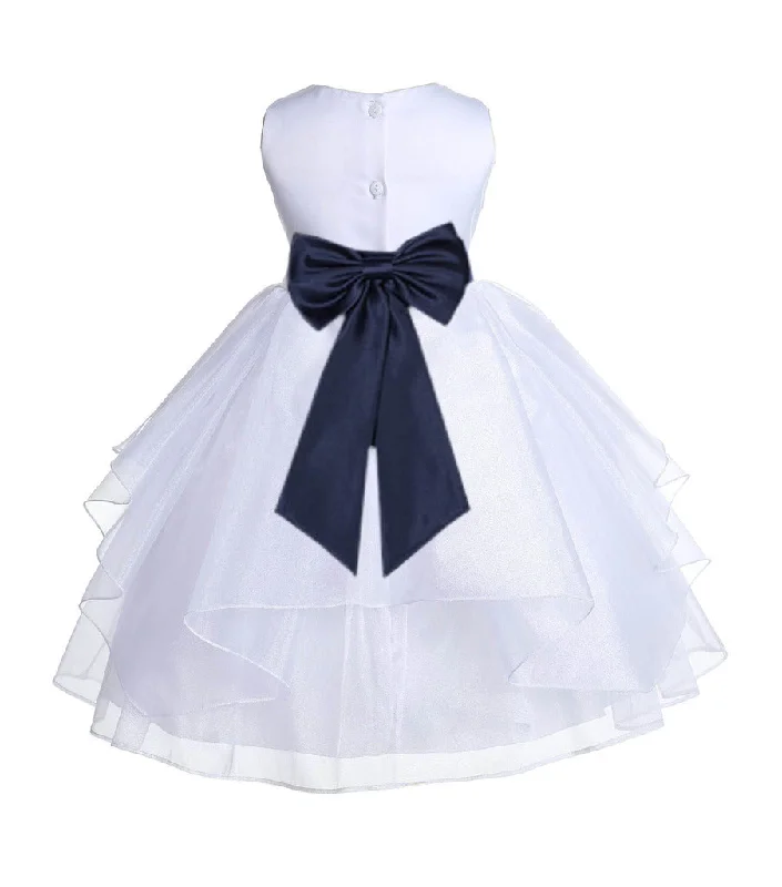 White Satin Shimmering Organza Flower Girl Dress Junior Formal Pageant Baptism Christening 4613T(4)