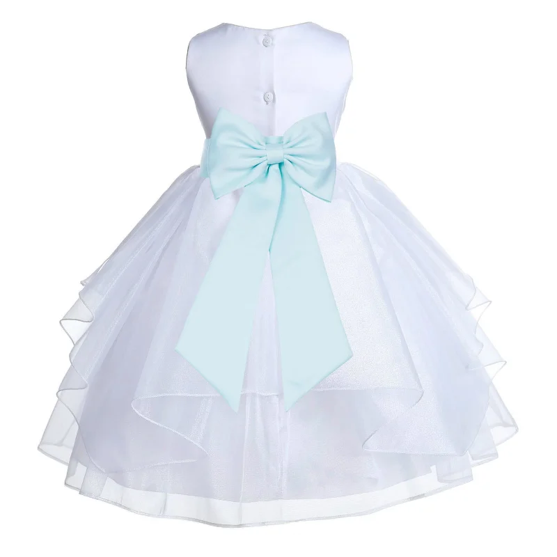 White Satin Shimmering Organza Flower Girl Dress Junior Formal Pageant Baptism Christening 4613T(5)