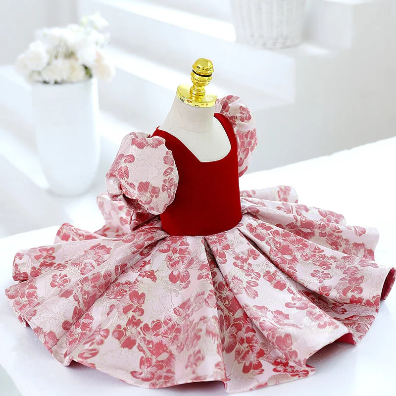 Baby Girl Summer Flower Dress Girl Princess Formal Puff Sleeves Dress