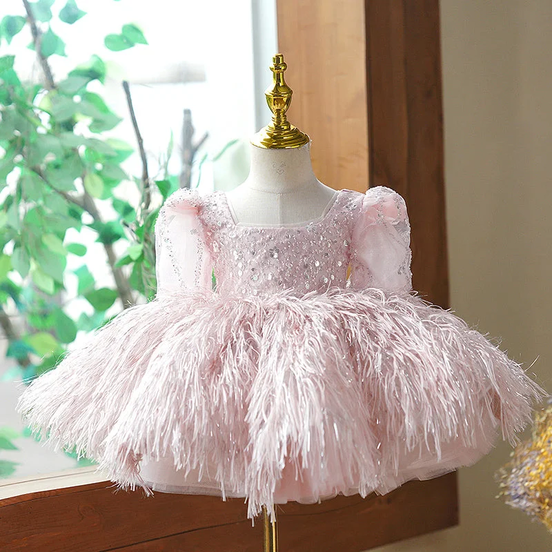 Toddler Ball Gowns Little Girl Pageant Communion Sequin Tassel Bright Silk Princess Dress