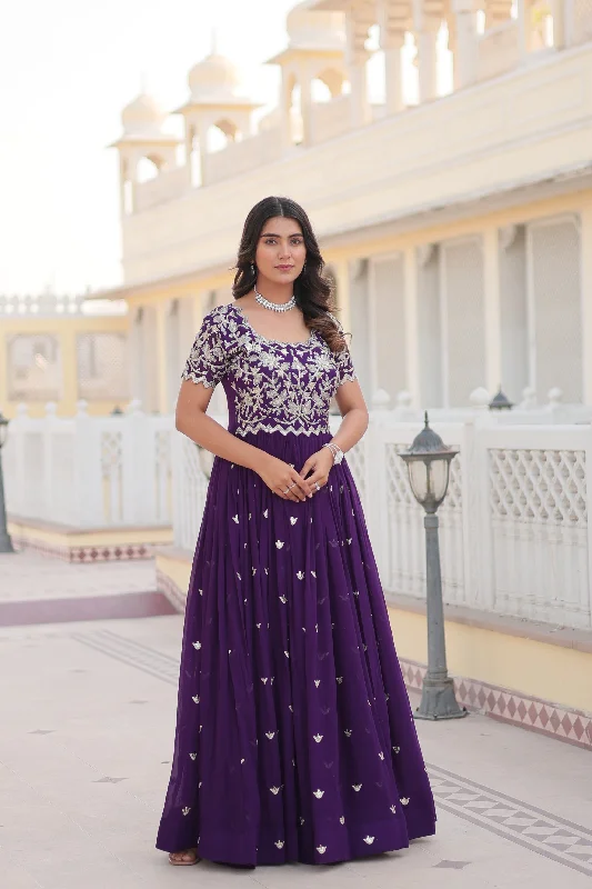 Jyoti Fashion Women's Purple Faux Blooming Codding Sequins with Embroidered Long Anarkali Dress