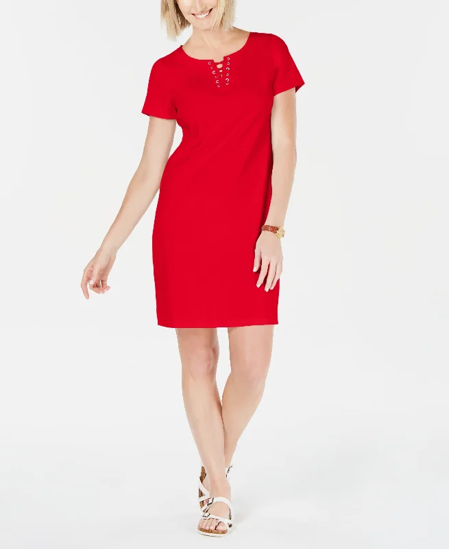 Karen Scott Cotton Lace Up Shift Dress