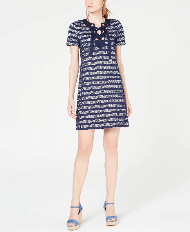 Michael Michael Kors Mesh Stripe Lace Up Dress