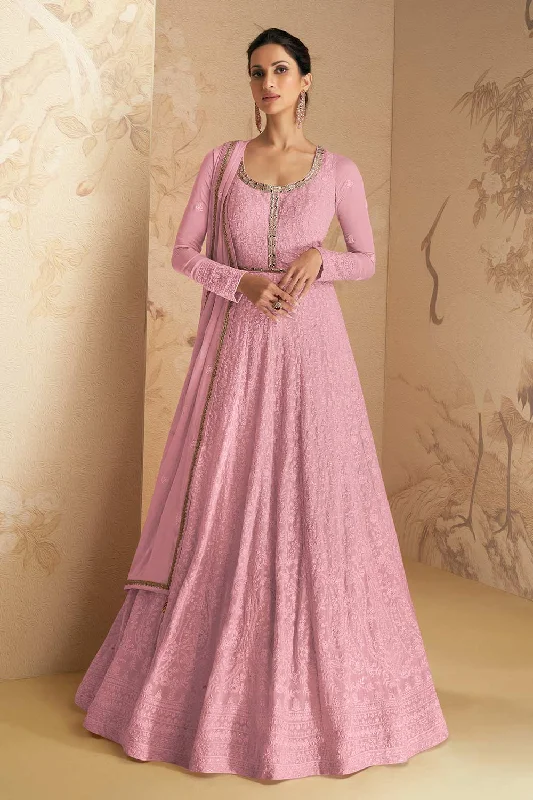 Pink Georgette Thread And Sequins Work Anarkali Suit Set