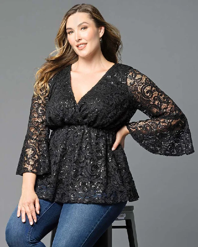 Sequin Sparkle Bell Sleeve Lace Top - Sale!