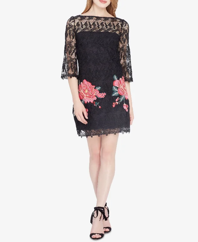 Tahari Asl Embroidered Lace Illusion Dress