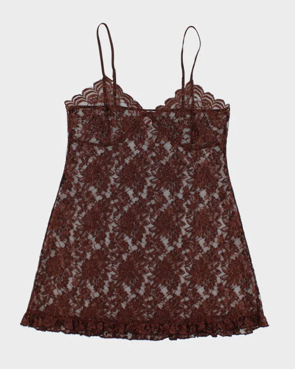 Y2k 00s La Vie En Rose Brown Lace Slip Dress - L