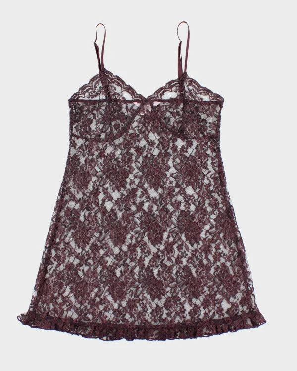 Y2k 00s La Vie En Rose Purple Lace Slip Dress - M