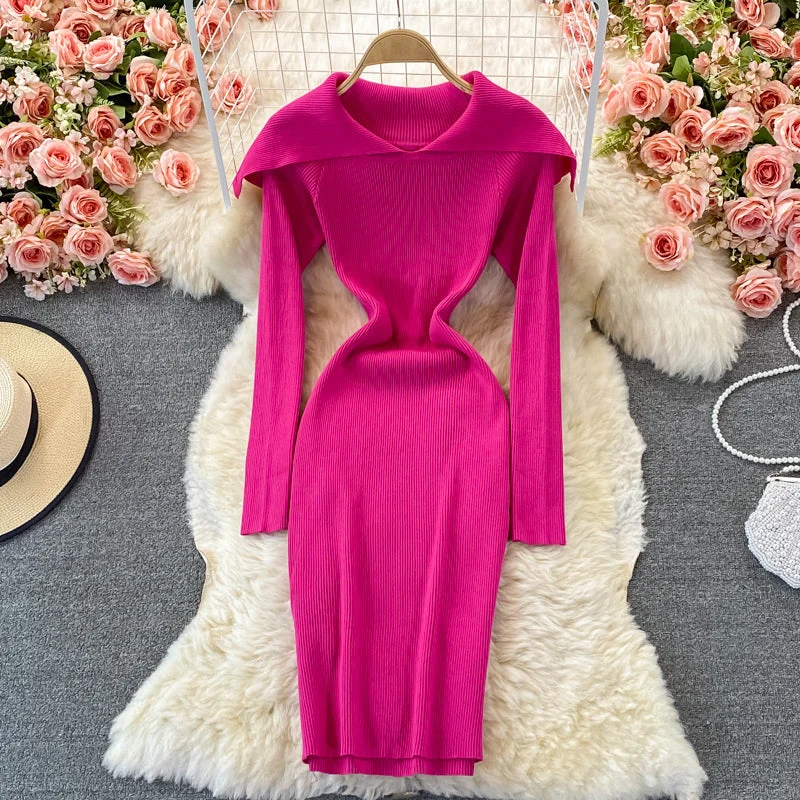 Age reducing sweet baby collar tight elastic knitted dress  2914